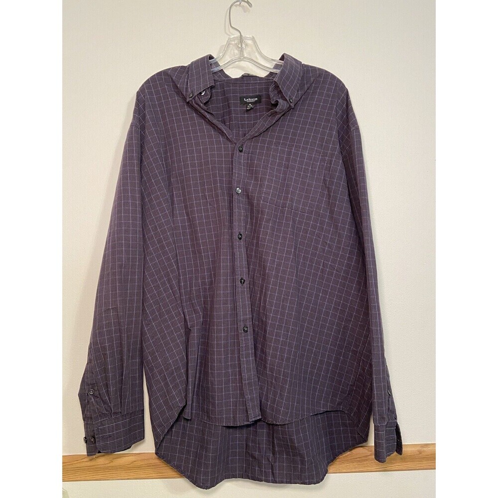 Van Heusen XL 17-17 1/ Mens Black And Purple Plaid Long Sleeve Dress Shirt